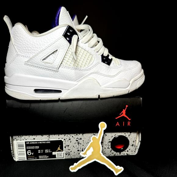 Size 6 - Nike Air Jordan 4 Retro GS Purple Metallic Men's Shoes - Picture 1 of 8